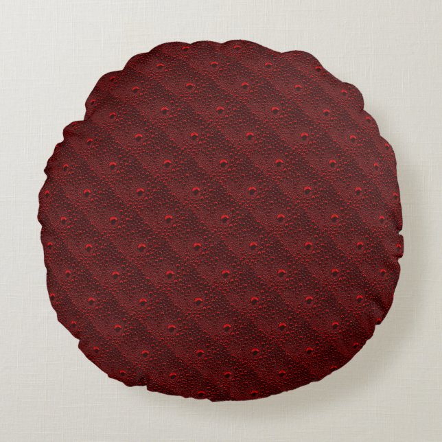 Water Drops on Crimson Metal Round Cushion (Front)