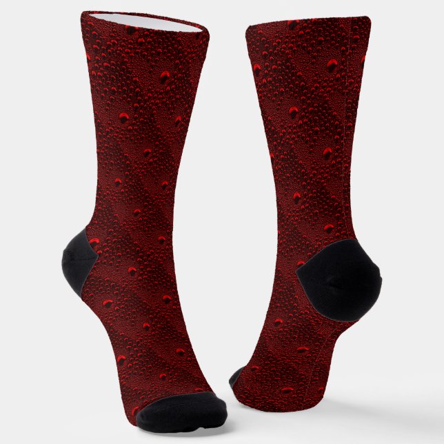 Water Drops on Crimson Metal Socks (Angled)