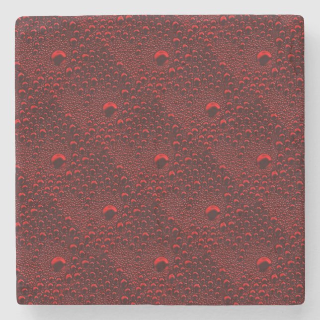 Water Drops on Crimson Metal Stone Coaster (Front)
