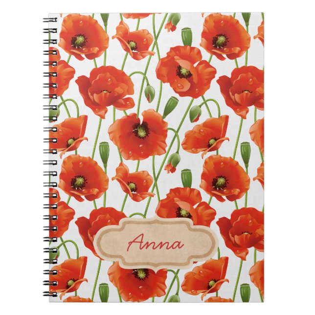 water drops on cute poppies notebook (Front)
