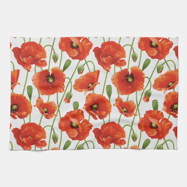 water drops on cute poppies tea towel (Horizontal)