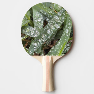 Water drops on grass ping pong paddle
