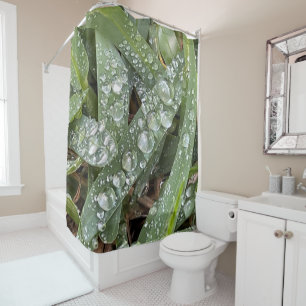 Water drops on grass shower curtain