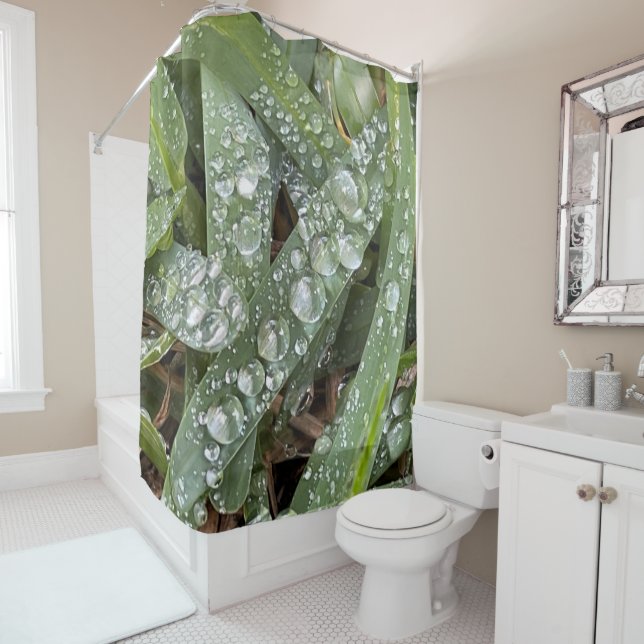 Water drops on grass shower curtain (In Situ)