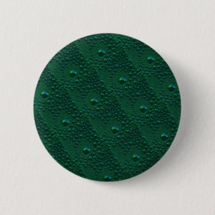 Water Drops on Green Metal 6 Cm Round Badge