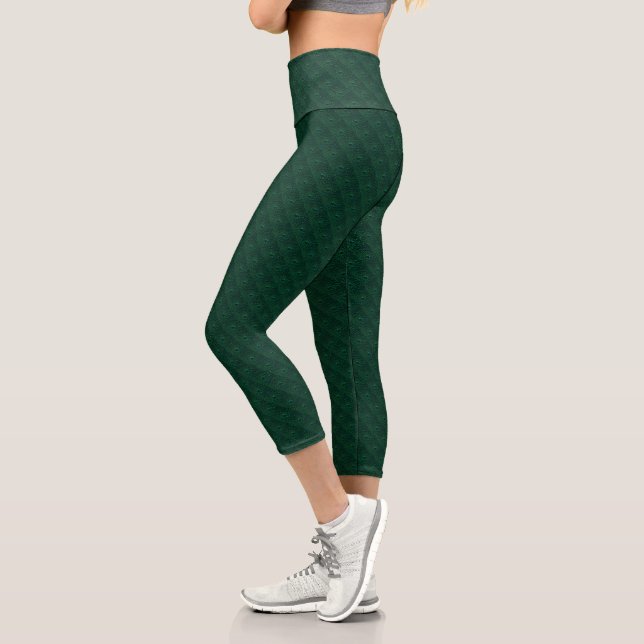 Water Drops on Green Metal Capri Leggings (Left)
