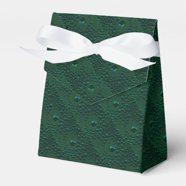 Water Drops on Green Metal Favour Box (Front Side)