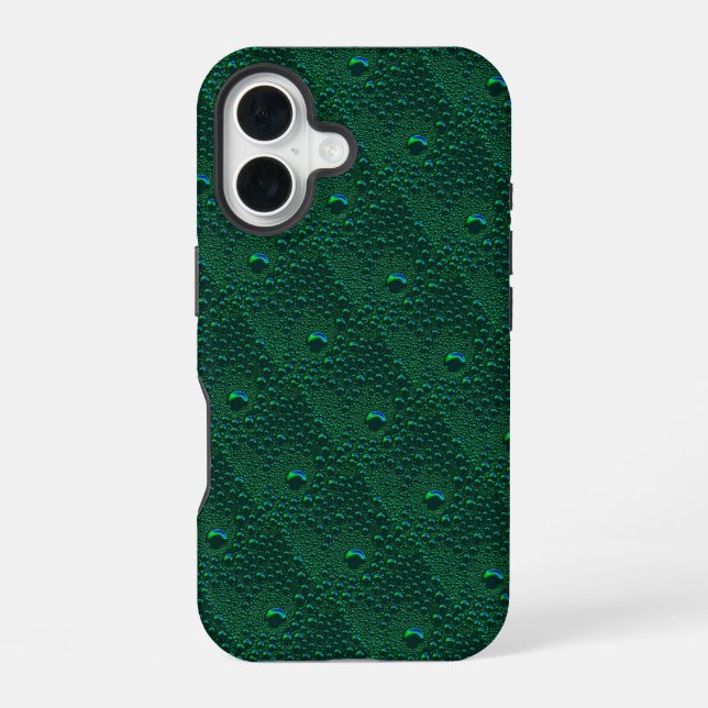 Water Drops on Green Metal iPhone 16 Case (Back)