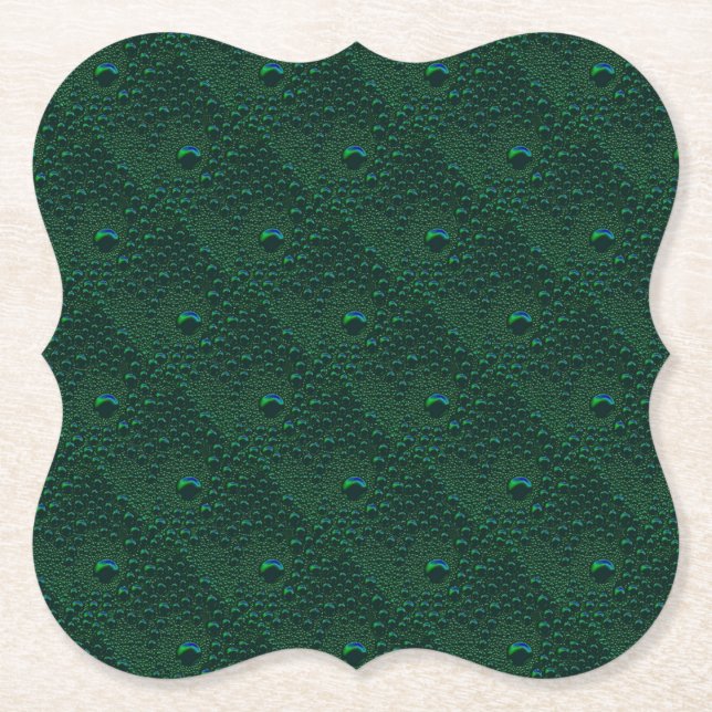 Water Drops on Green Metal Paper Coaster (Front)