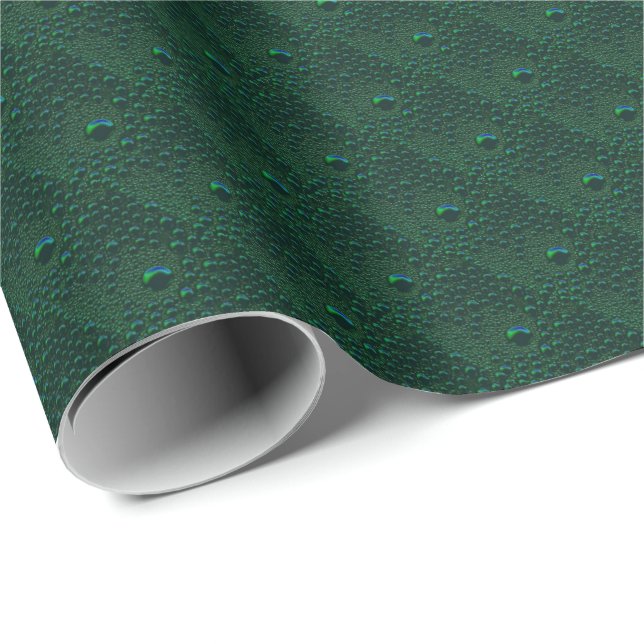 Water Drops on Green Metal Wrapping Paper (Roll Corner)