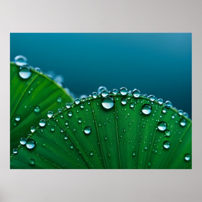 Water drops on leaves poster (Front)