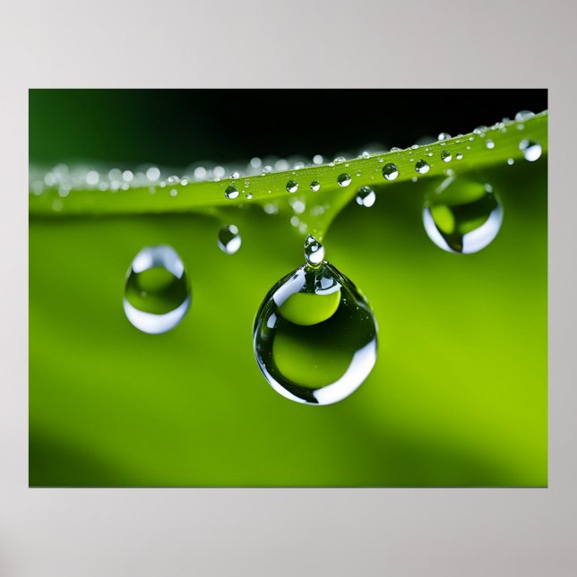 Water drops on leaves poster (Front)