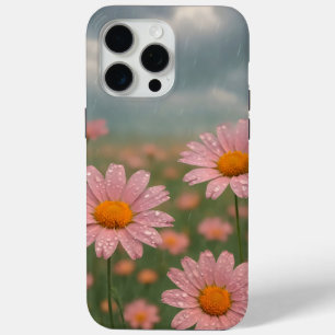 Water drops on petals of flower field under rain  iPhone 15 pro max case