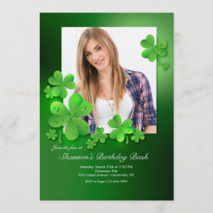 Water Drops on Shamrocks Photo Invitation