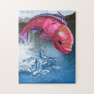 Water Element and Pink Fish Jigsaw Puzzle