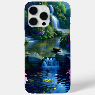Water Fall Pond with Flowers iPhone 15 Pro Max Case