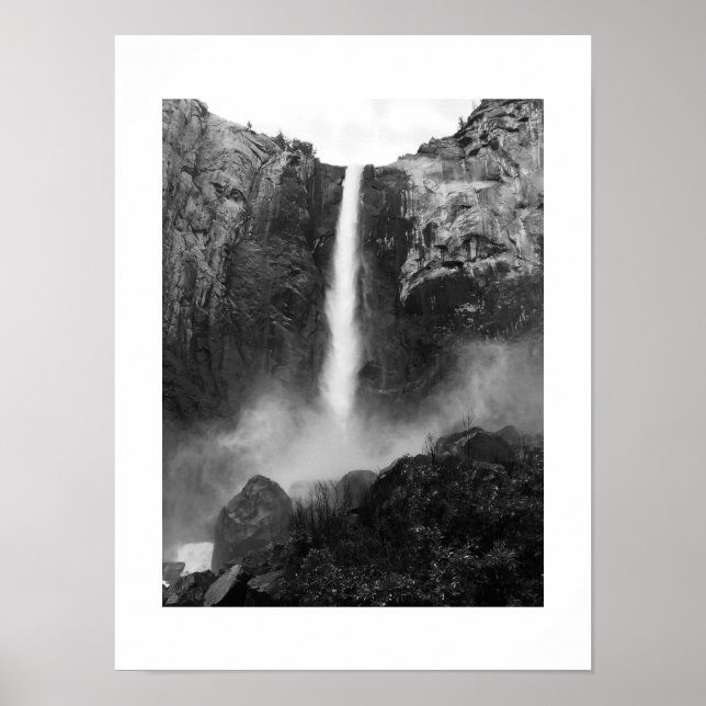 Water Falls Bridalveil Black and White Photography Poster (Front)