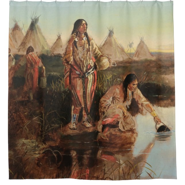 Water For Camp By Charles Marion Russell Shower Curtain (Front)