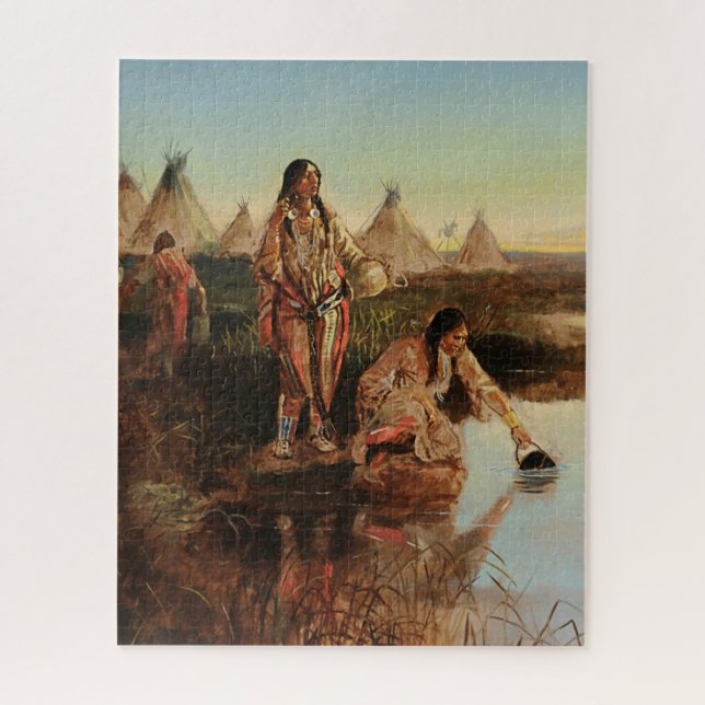 “Water For Camp” Cowboy Art by Charles Russell Jigsaw Puzzle (Vertical)