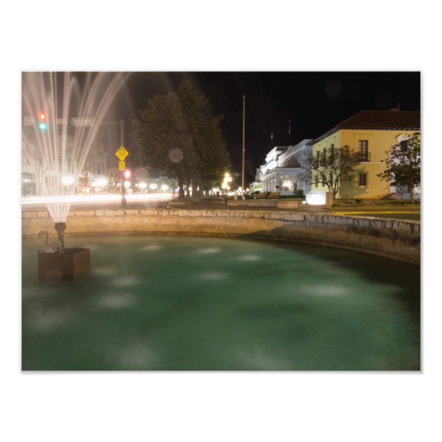 Water fountain and Bathhouse Row, Hot Springs, AR Photo Print (Front)