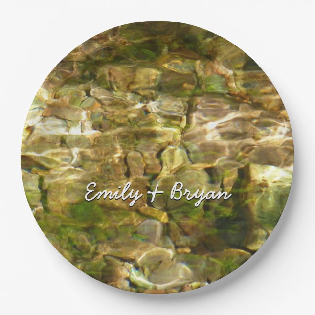 Water from Hot Springs Green-Gold Nature Paper Plate (Front)