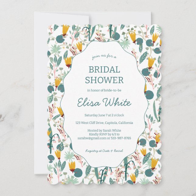 Water Garden Floral Bridal Shower Cute CUSTOM  Invitation (Front)