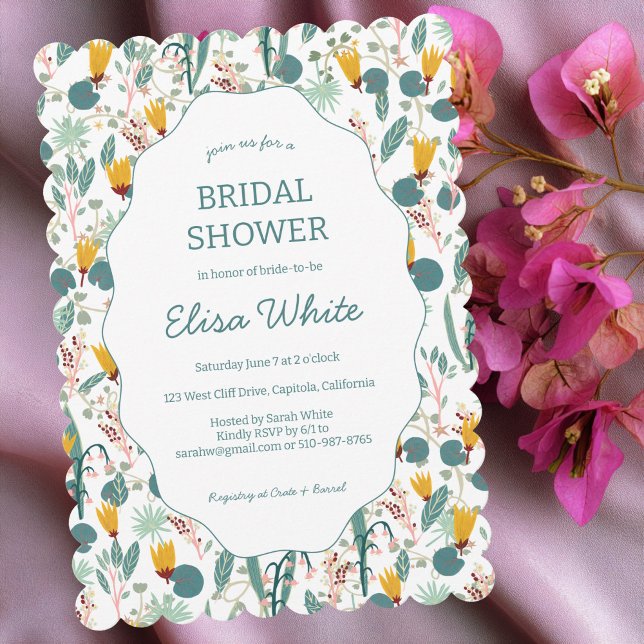 Water Garden Floral Bridal Shower Cute CUSTOM  Invitation (Water Garden Floral Bridal Shower Cute CUSTOM Scalloped Invitation
)