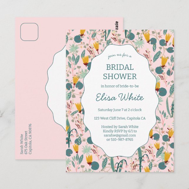 Water Garden Floral Bridal Shower Cute CUSTOM  Postcard (Front/Back)
