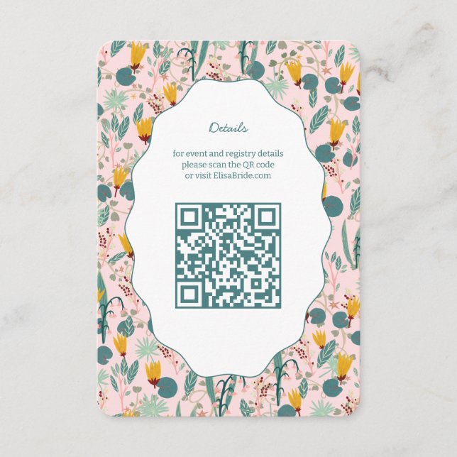 Water Garden Floral Bridal Shower Cute CUSTOM QR Enclosure Card (Front)