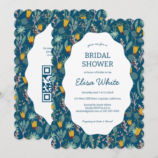 Water Garden Floral Bridal Shower Cute CUSTOM QR Invitation (Front/Back)