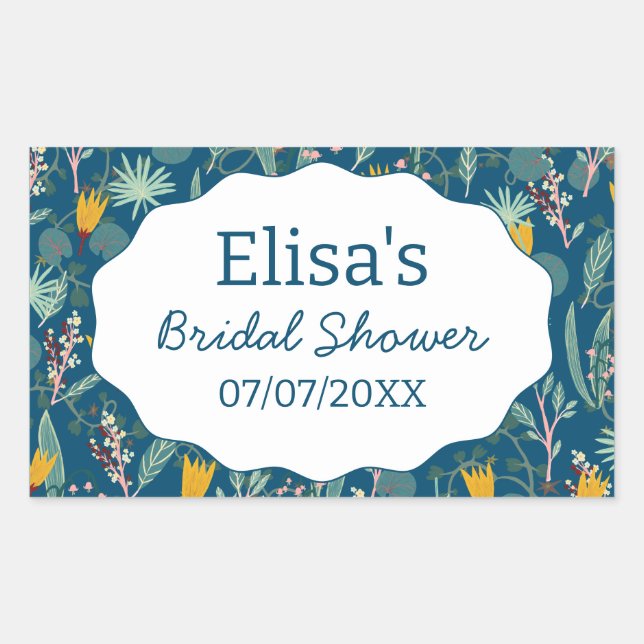Water Garden Floral Bridal Shower Cute CUSTOM Rectangular Sticker (Front)