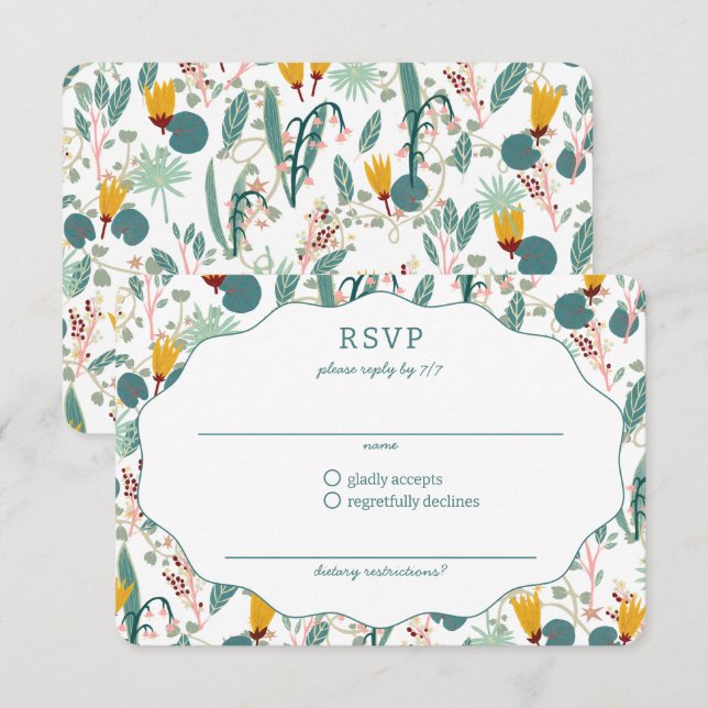 Water Garden Floral Bridal Shower Cute CUSTOM RSVP Card (Front/Back)