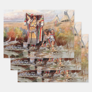 “Water Girl” Western Art by Charles M Russell Wrapping Paper Sheet