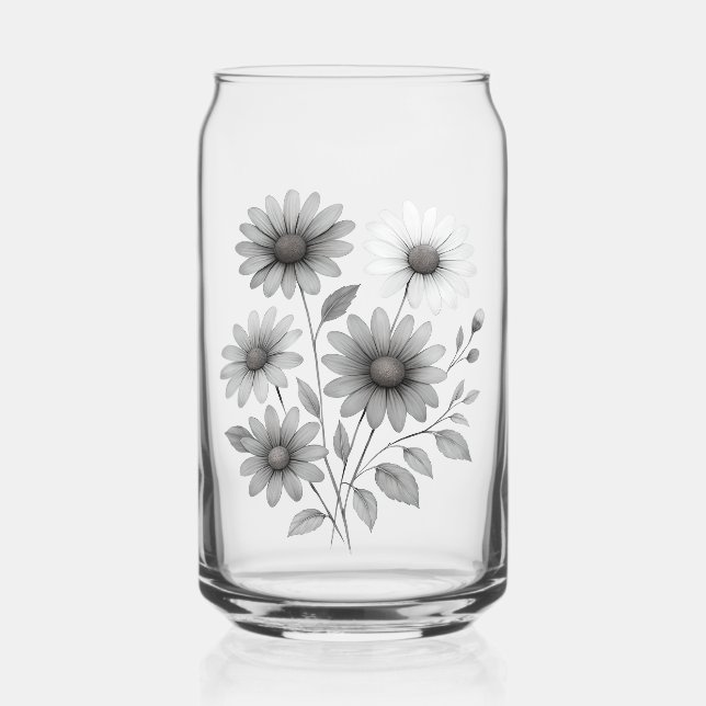 Water glasses, drinkware, daisy design             can glass (Front)