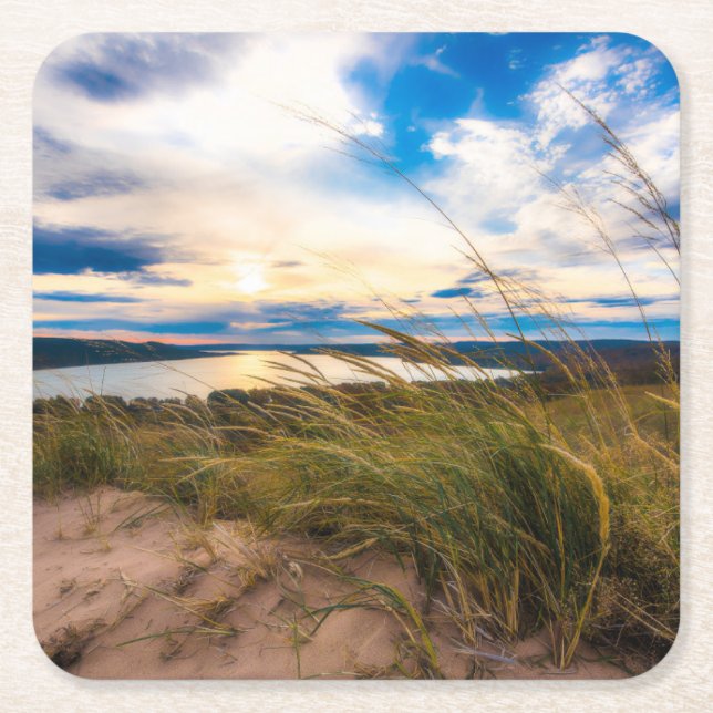 Water | Glen Lake Sleeping Bear Dunes Michigan Square Paper Coaster (Front)