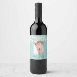 Water Green Lace Birth Announcement Wine Label