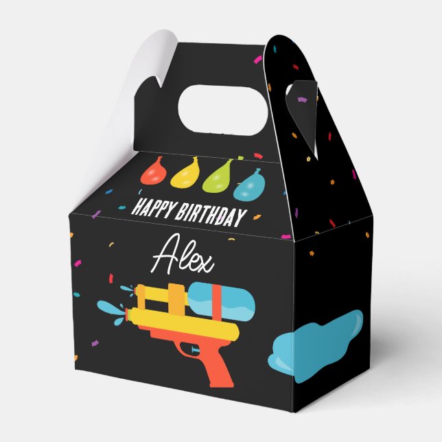 Water Gun & Balloons Summer Birthday Party Favour Box (Front Side)