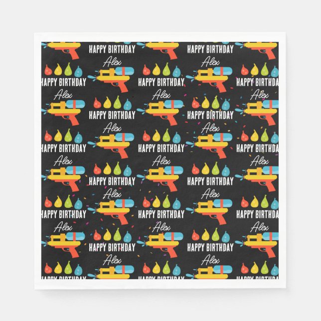 Water Gun & Balloons Summer Birthday Party Napkin (Front)