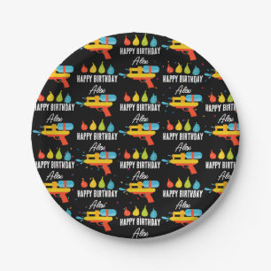 Water Gun & Balloons Summer Birthday Party Paper Plate