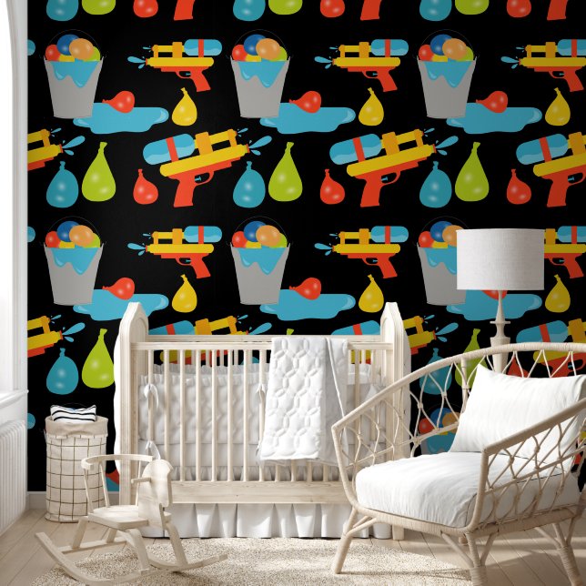 Water Gun & Balloons Summer Kids Bedroom Wallpaper (Kids)