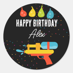 Water Gun & Balloons Summer Kids Birthday Party Classic Round Sticker