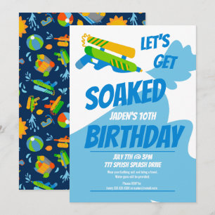 Water Gun Battle Pool Party Kids Summer Birthday Invitation