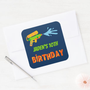Water Gun Battle Pool Party Kids Summer Birthday Square Sticker