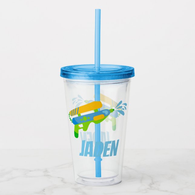 Water Gun Battle Pool Party Summer Personalised Acrylic Tumbler (Front)