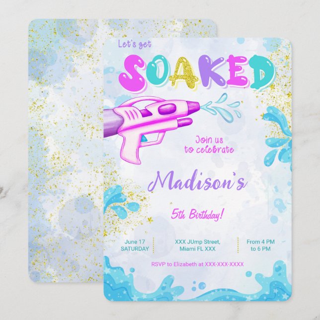 Water Gun Birthday Invitations  (Front/Back)