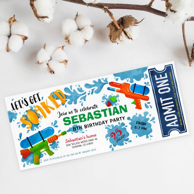 water gun birthday party ticket invitation (Creator Uploaded)