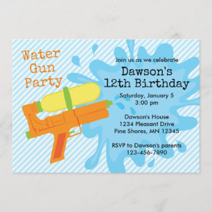 Water Gun Boy Birthday Party Invitations
