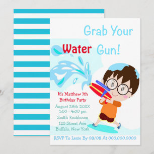 Water Gun Boy Birthday Party Invitations 