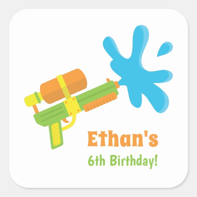 Water Gun Game Kids Birthday Party Decor Stickers (Front)