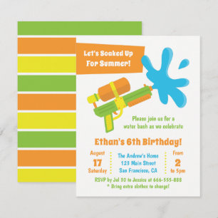 Water Gun Game Kids Birthday Party Invitations